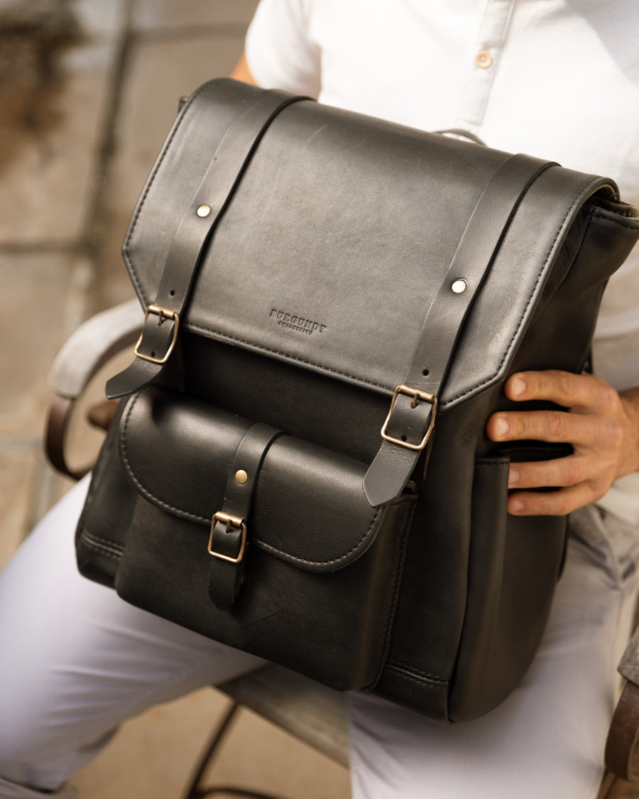 burgandy leather rectangular backpack The Pioneer Leather Backpack
