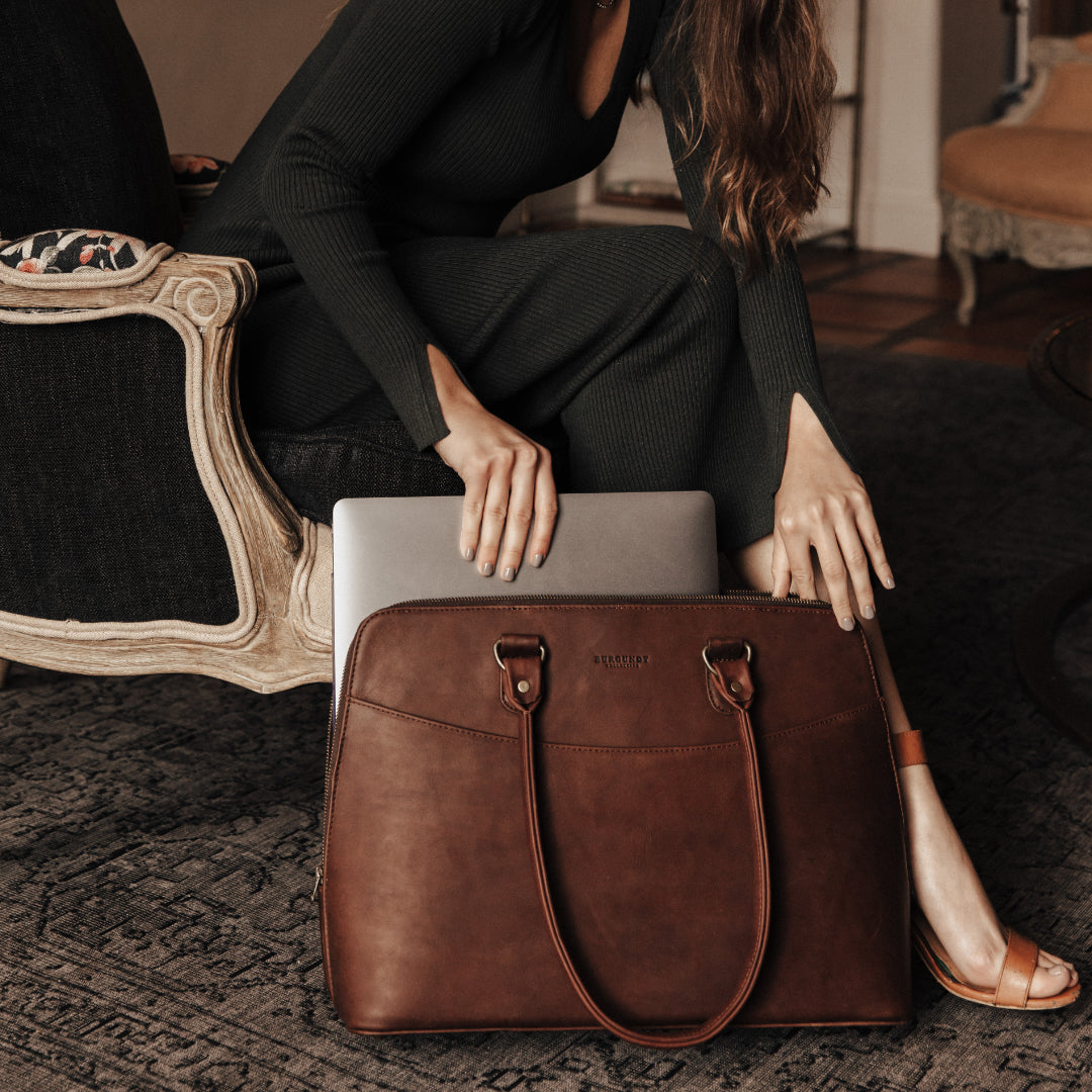 The Ladies Leather Work Bag Burgundy Collective