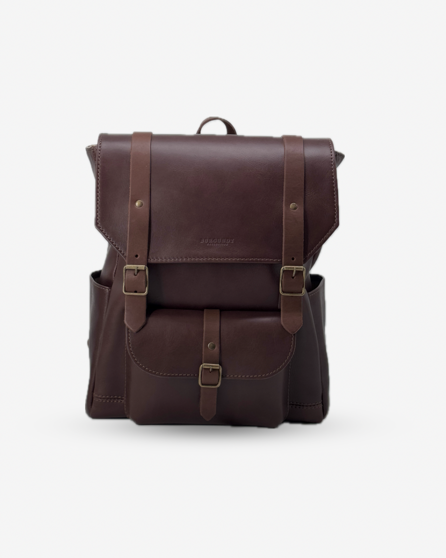 burgandy leather rectangular backpack The Pioneer Leather Backpack